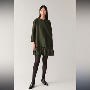 Cos Frilled A-line Dress Long Sleeve Khaki